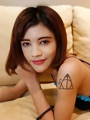 Petite 18yo Thai ladyboy gets her ass stretched wide by fat white cock